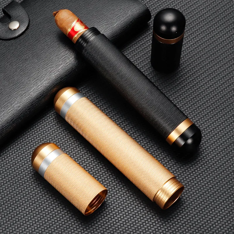 

Portable Cigar Box Aluminum Alloy Single Cigar Box Shockproof And Moisture-proof Cylindrical Design Suitable for Traveling