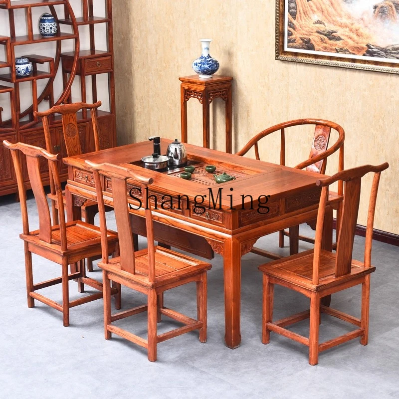 

ZYY Chinese solid wood antique furniture tea table 1.5 meters four-bucket induction cooker double-board tea table