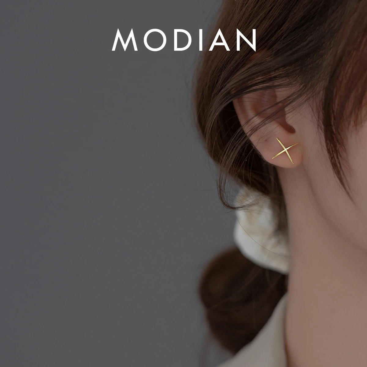 Modian 100% 925 Sterling Silver X Shape Simple New Fashion Stud Earrings Gold Color Line Ears For Women Party Dating Jewelry