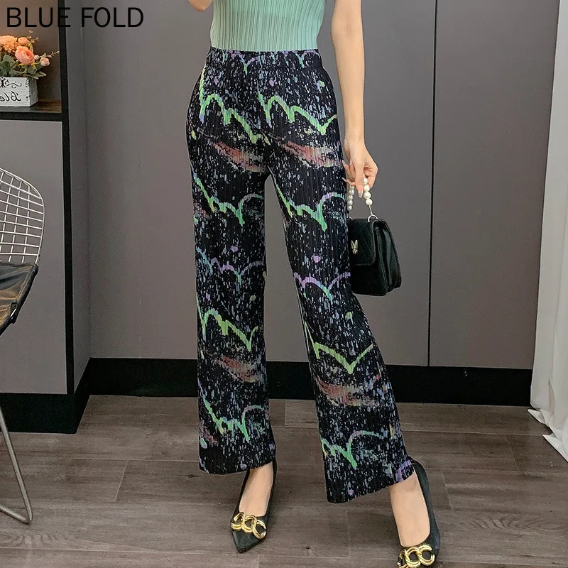 Miyake Geplooide Casual Rechte Broek 2023 Nieuwe Lente en Zomer Hoge taille Casual Rechte Broek Vrouwelijke Dunne Losse vrouwen