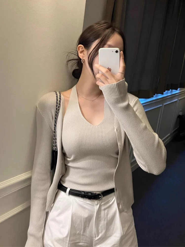 

Шикарный винтажный вязаный жилет с V-образным вырезом и одной пуговицей, приталенный крой, женский модный комплект для осеннего сезона, повседневная рабочая одежда