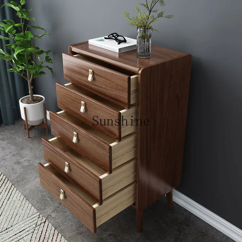 Nordic walnut chest of drawers simple light luxury modern solid wood side cabinet