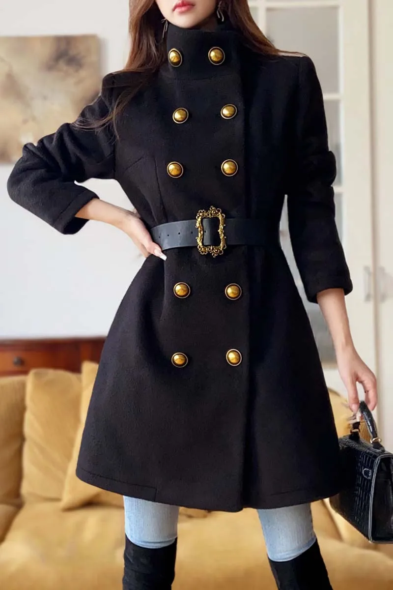 

DABUWAWA Double-Breasted Jacket Outerwears Stand Double Sided Woolen Trench Coat Sashes Elegant Christmas Y2K DA1DCO012