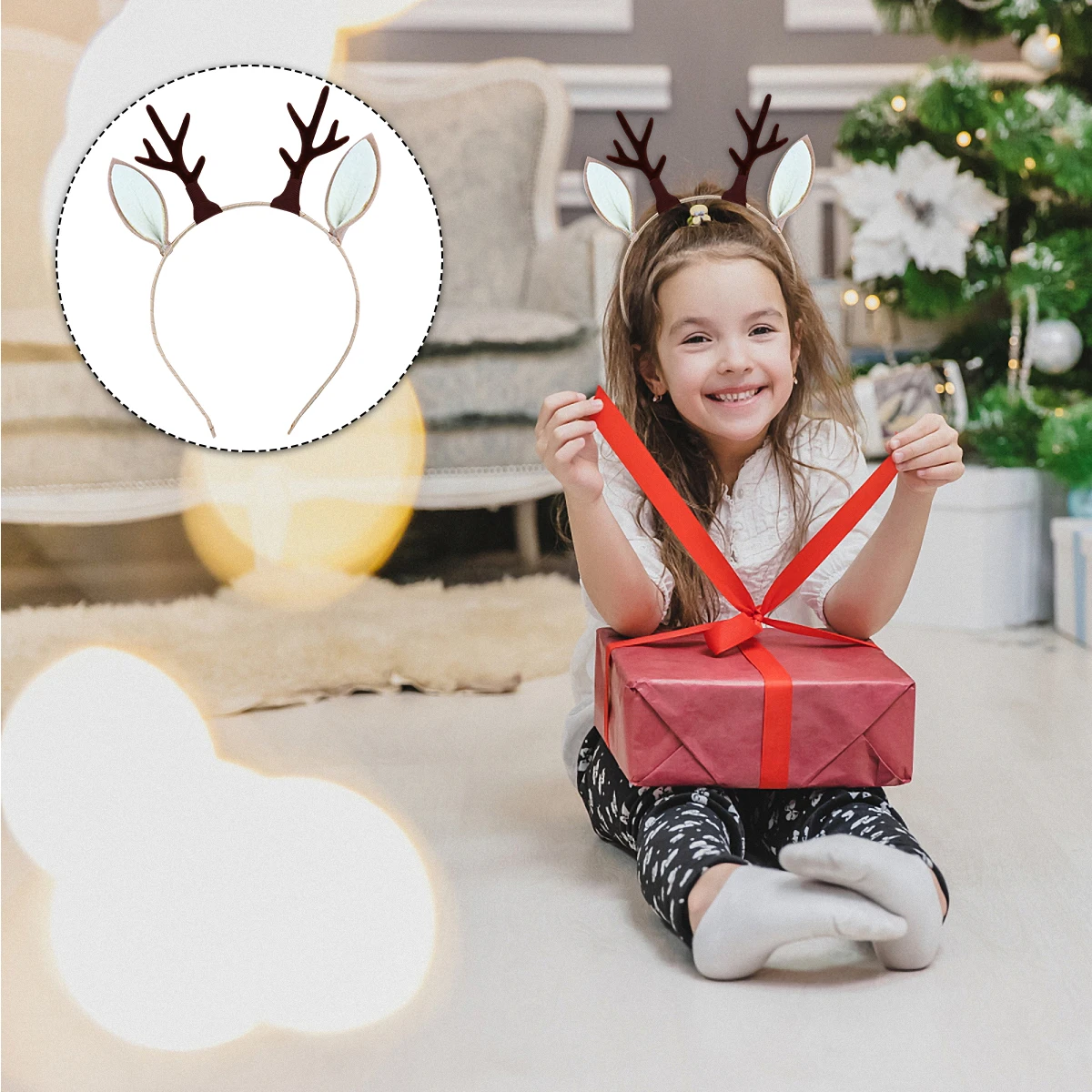 

1pc Christmas Antler Headband Flower Horn Hair Hoop Adults Party Festival Winter Holiday Photo Prop Costume Accessory