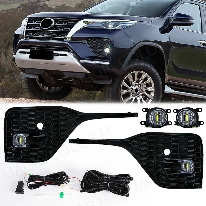 

Led Fog Light For Toyota Fortuner 2020 2021 Car Front Headlight Assembly White Waterproof Cover Grill Bezel Auto Car Accessories