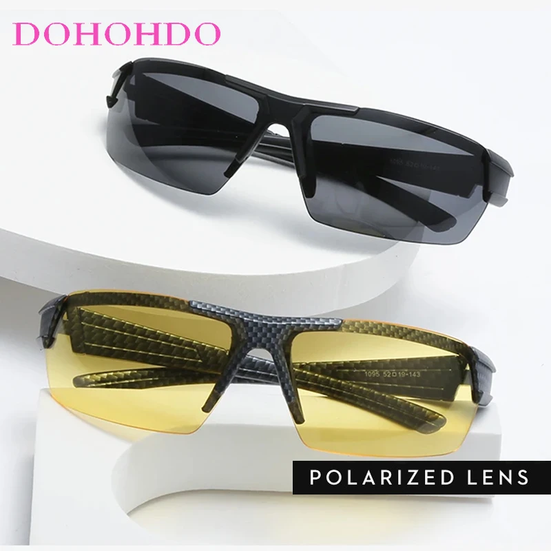 Retro Rimless Cycling Eyewear Polarized Night Vision Sports Sunglasses Men Women Driving Hiking Anti-Glare Goggles Unisex UV400