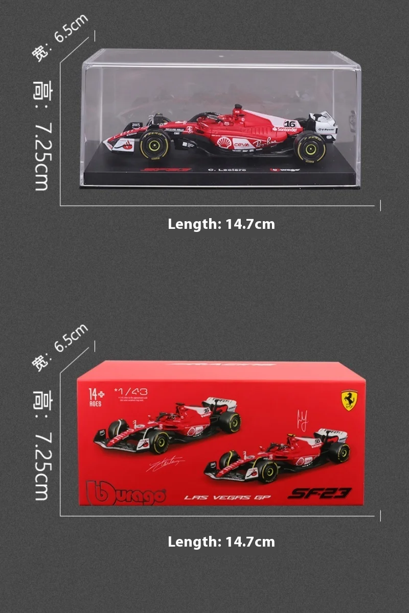 Bburago 1/43 Ferrari Sf-23 Las Vegas Livery Dustcover 16# Leclerc Formula 1 Car Model Acrylic Box Alloy Car Collection Toy Gifts