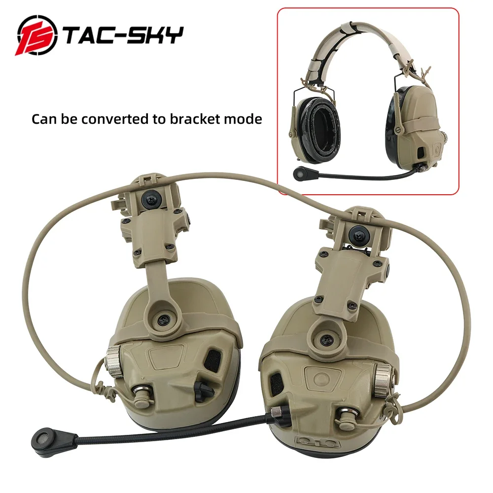 TAC-SKY Tactical Headset Dual Mode AMP Tactical Communication Noise Canceling Headset with ARC Rail Helmet Mount Adapter RAC Ptt