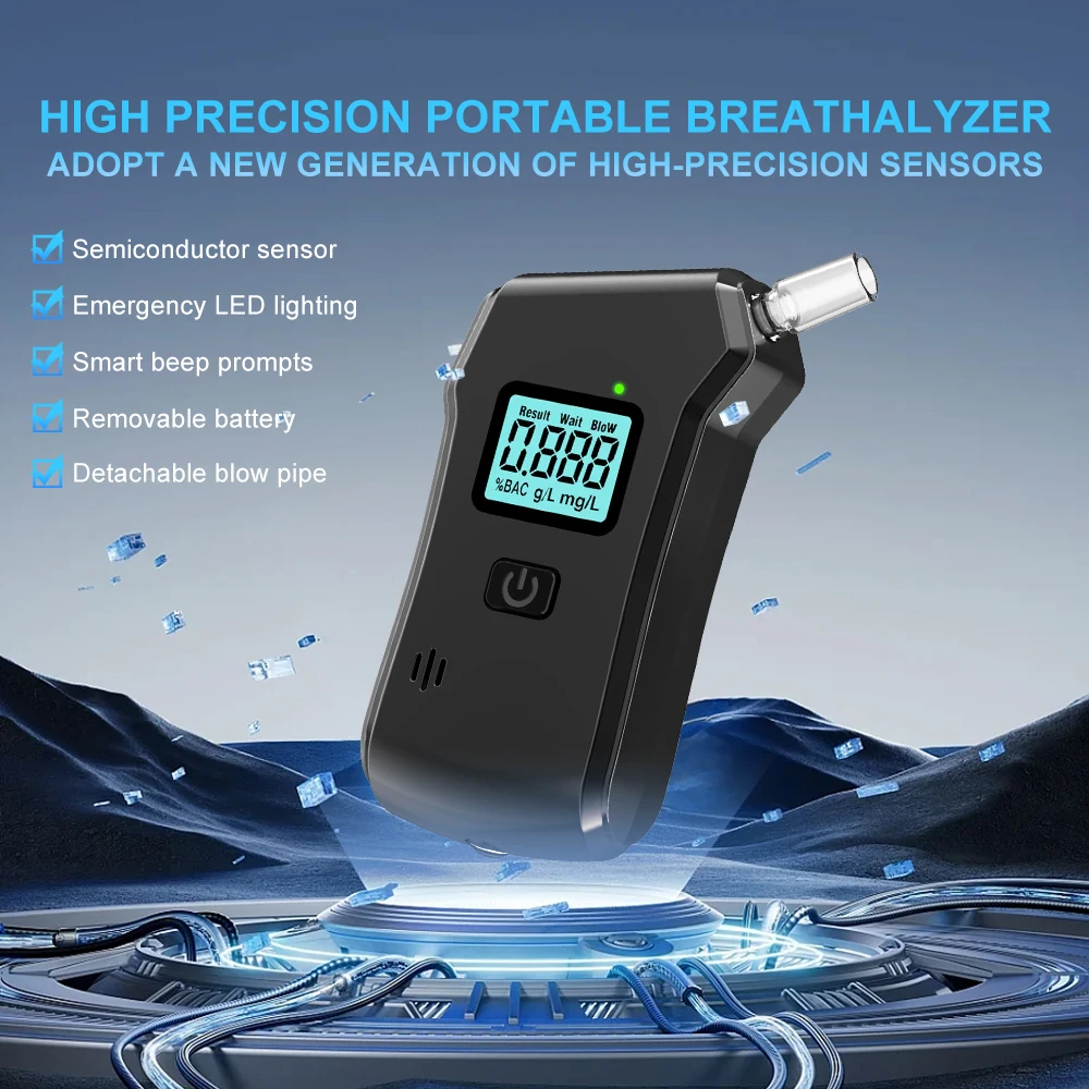 Customizable LCD Display and Light to Quickly Detect Results Alcohol Tester Semiconductor Sensor Portable Breathalyzer