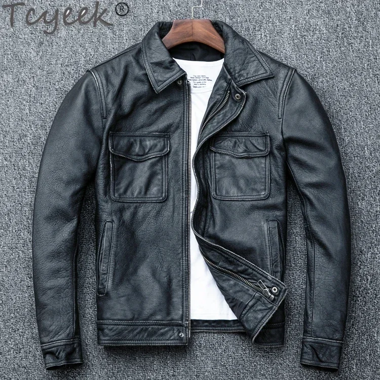 Tcyeek Autumn Winter Genuine Leather Jacket for Men Vintage Clothing Slim Short Top Layer Cowhide Coat Male Chaquetas Hombre 6XL