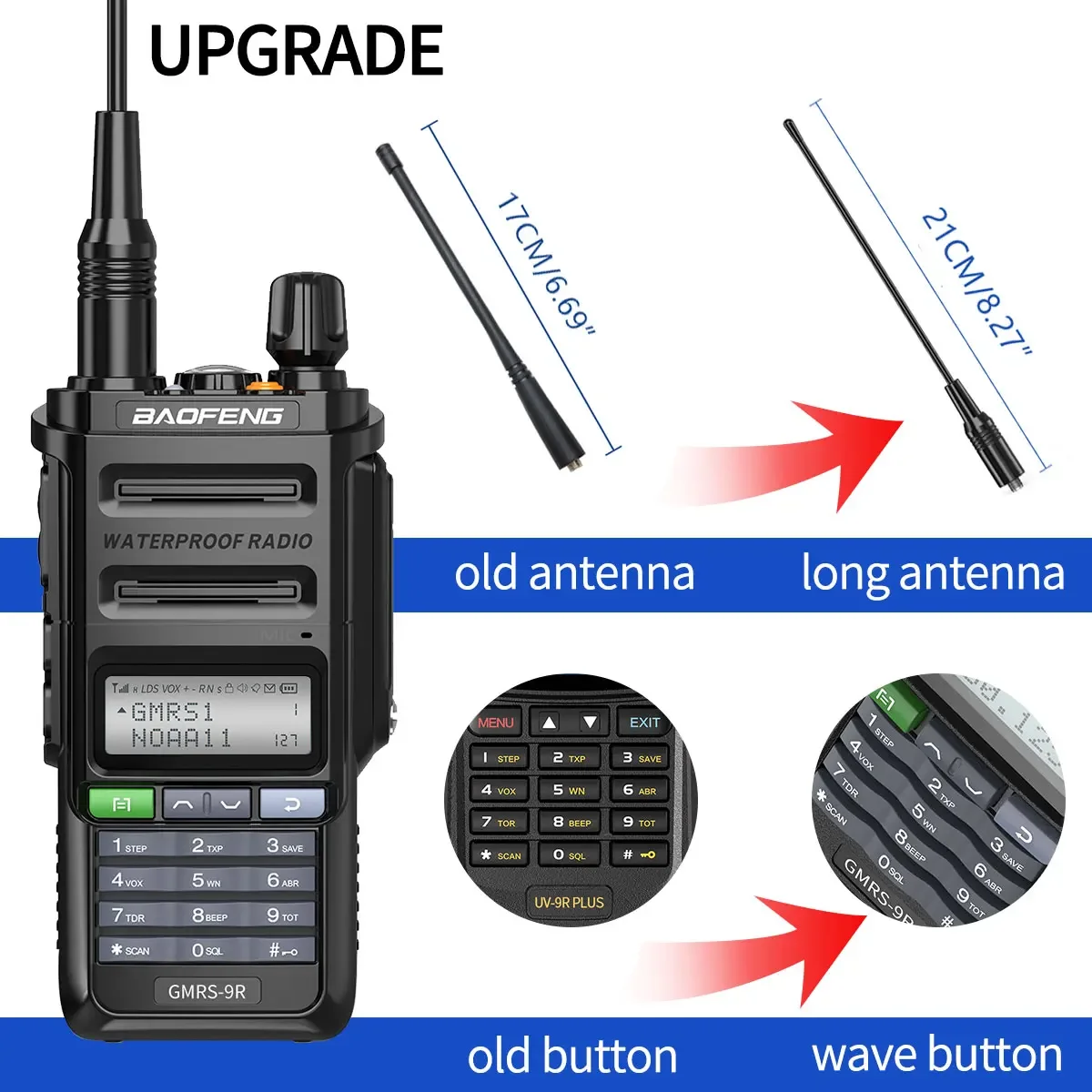 Baofeng GMRS-9R Walkie Talkie IP67 Waterproof NOAA Weather Radio Powerful GMRS Radio Long Range Two Way Radio