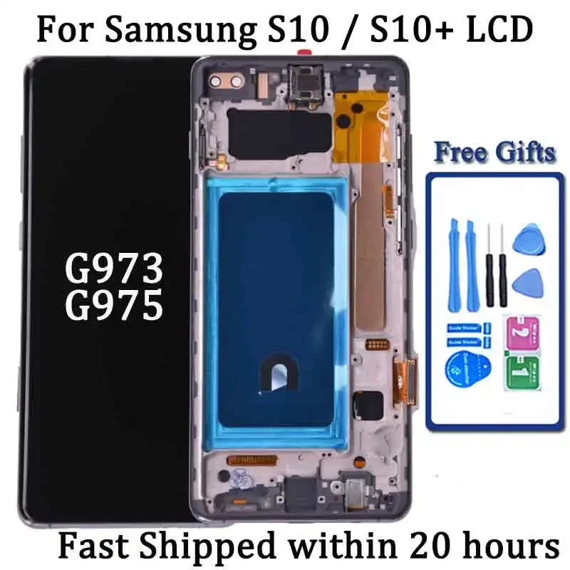 For Samsung S10 Plus S10+ G975 G975F Lcd Display Touch Screen Digital with Frame for Samsung S10 G973 LCD Screen Assembly