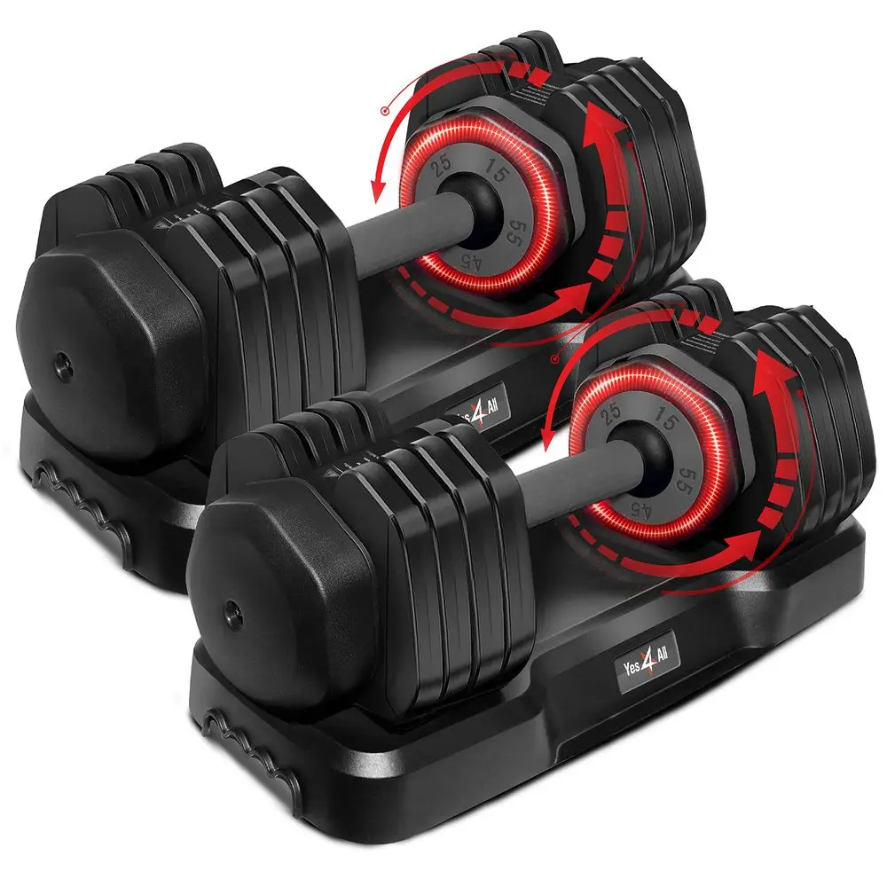 

25 55LB Single Pair Adjustable Dumbbells Weights, 5 in 1 Free Weights Dumbbell with One Second Dial Handle for Different Workou