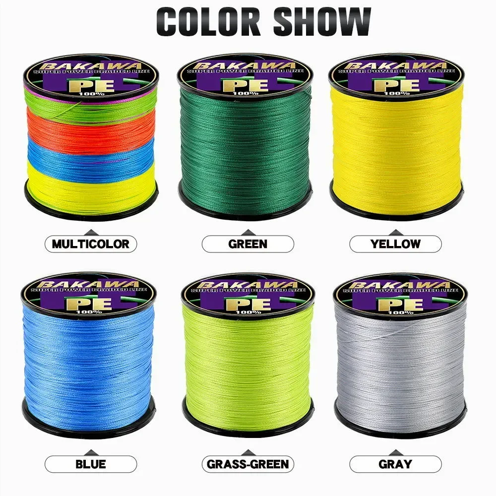 BAKAWA Super Strong 4 Strands Braid Fishing line 300M 500M 100M Japan PE Multifilament Carp Wire Fishing Equipment For Saltwater