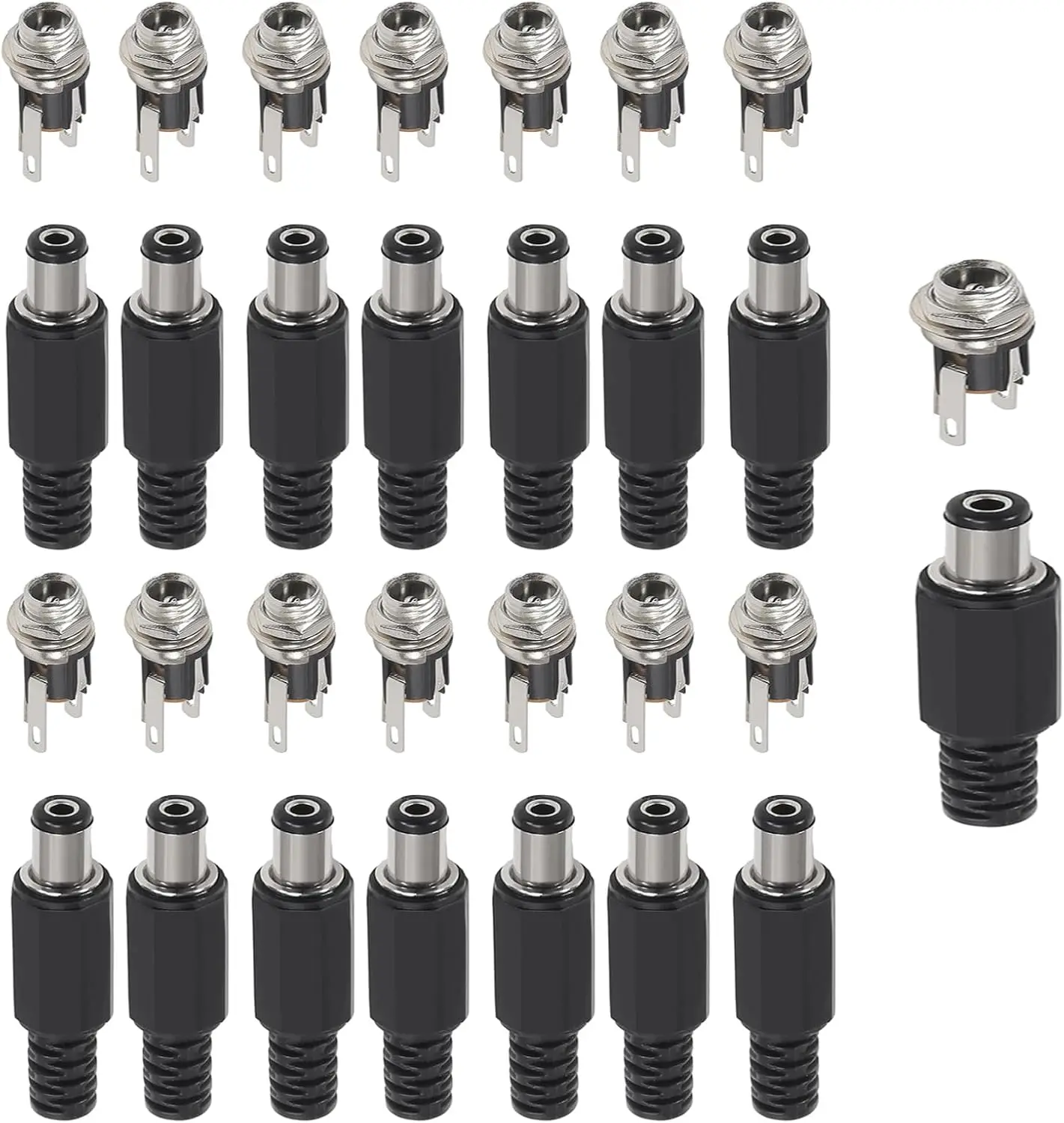 30 Stück DC-Stromstecker-Adapter mit 5,5 mm x 2,1 mm DC-Stromversorgungsanschlussbuchse, weibliche Panelmontage-Steckverbinder, 3-polig