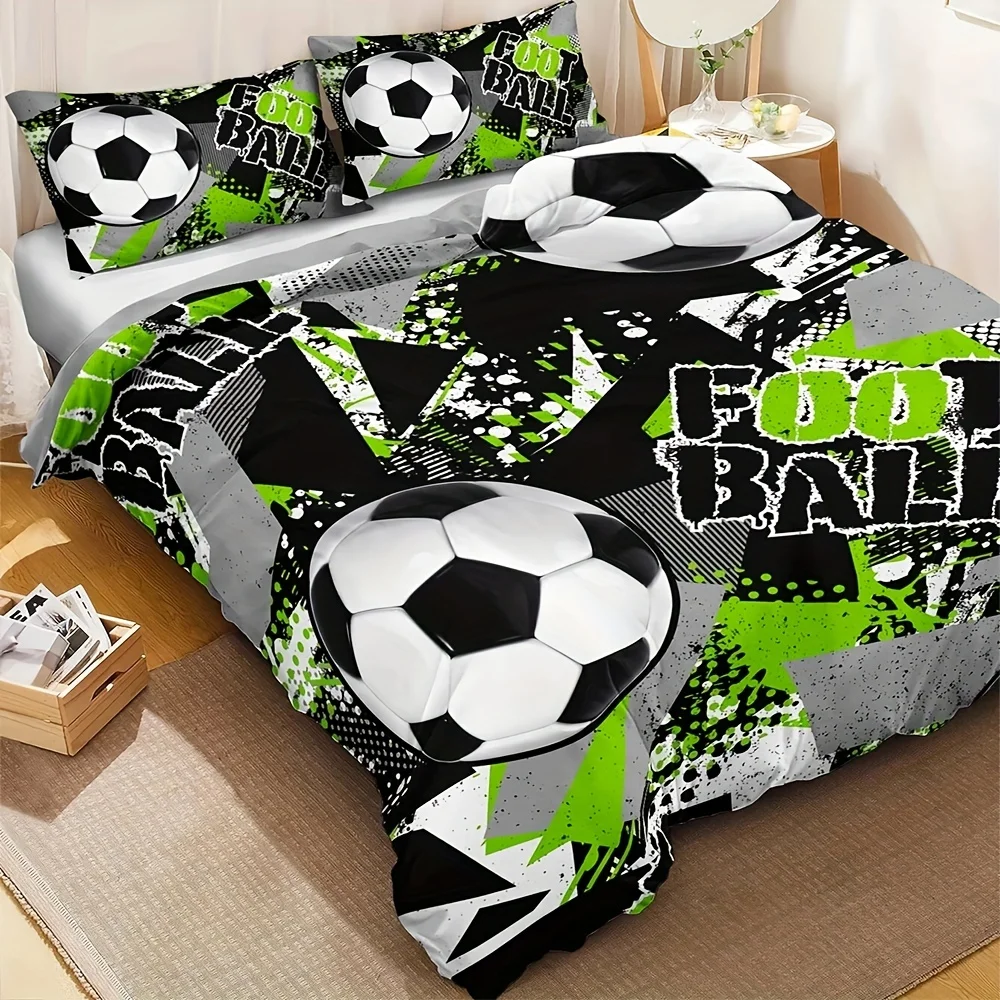 2/3pcs Football Print Duvet Cover Set  (1 Duvet Cover +1/2 Pillowcase Without Core) Play Soccer Bedding Set For Boys Teens