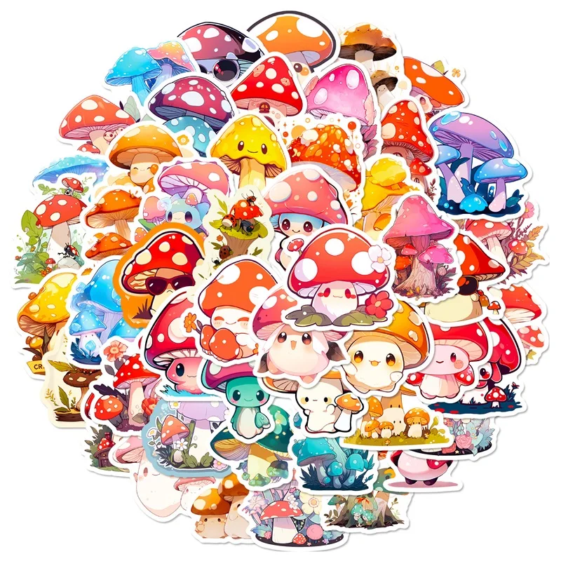 Desenhos animados Color Mushroom PVC Sticker, Decoração Estética Infantil, Papelaria Scrapbooking, Material Escolar para Crianças, 10 Pcs, 30 Pcs,