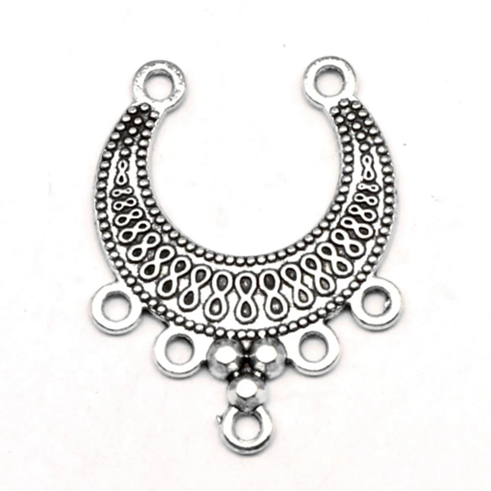 Moon Earring Connector Pendants Handmade Kids Man Jewelri 25x31mm 5pcs Antique Silver Color