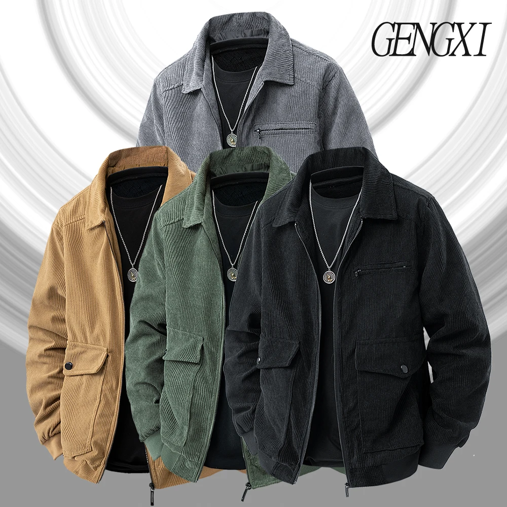 وصول الخريف الجديد: سترة سروال قصير للرجال ملابس عمل أمريكية عتيقة معطف بياقة ربيعي بسيط، بلوزة رجالية متعددة الاستخدامات