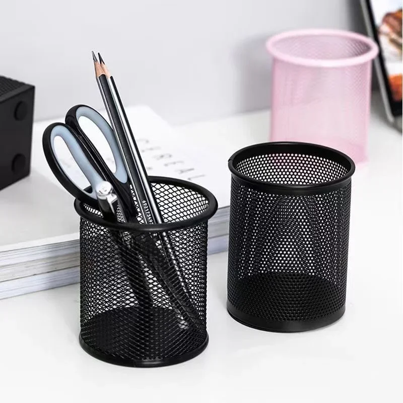 Deli 9172  Metal Mesh Round Pen Holder Simple Business Desk Pen Cup Pencil Stand Organizer for Office Desktop Stationery