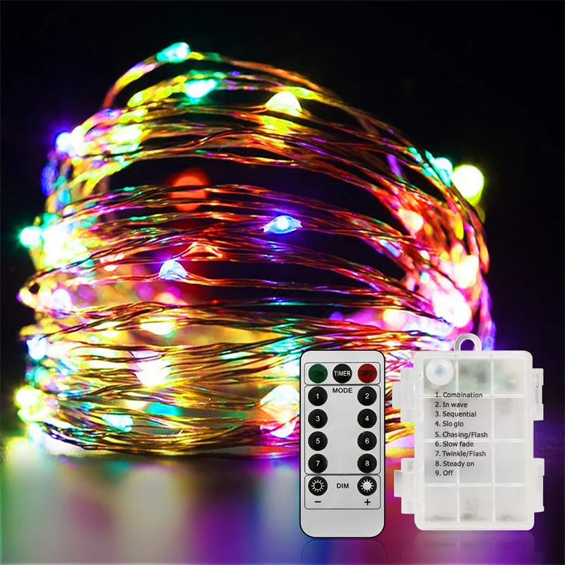 Fairy LED String Lights Waterproof 8 Function Battery Box Holiday Light Copper Wire Silver Wire Decor Home Garden Party Wedding