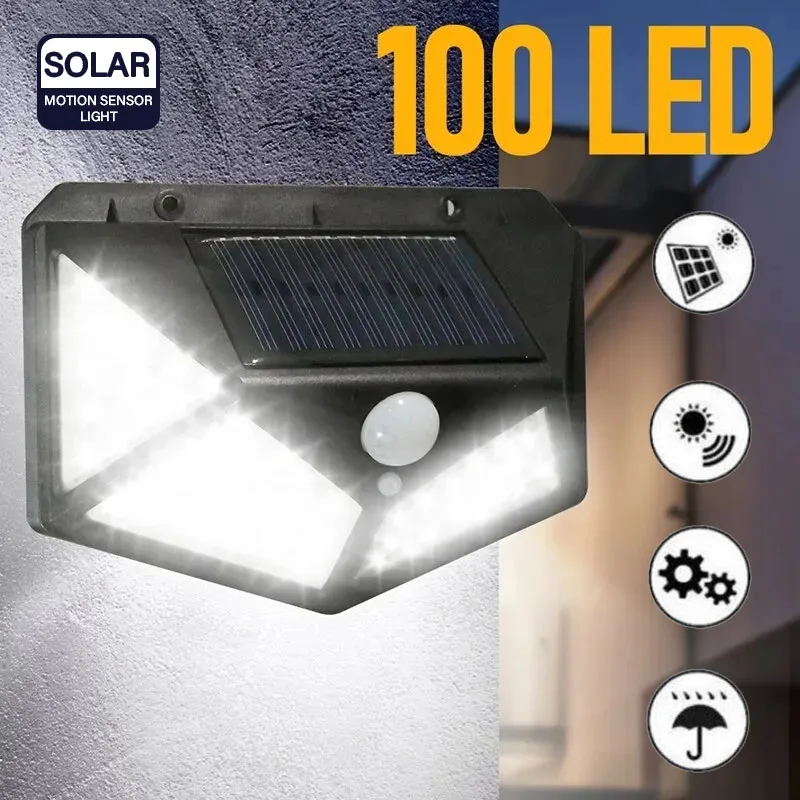 

New 100 LED Solar Wall Lamp 4 Sides Luminous With IP65 PIR Motion Sensor Solar Powered Sunlight Street Light for Garden Street