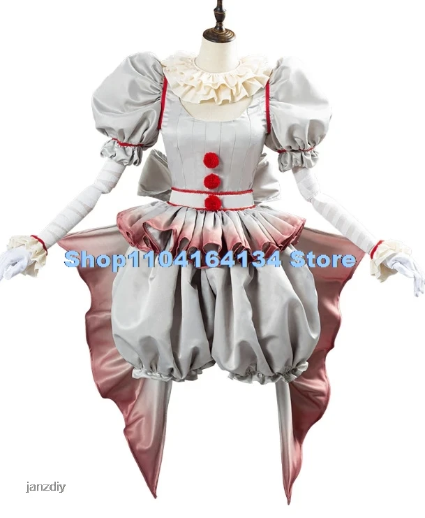 Palhaço Pennywise Cosplay Fantasia para Mulheres, Roupa de Halloween, Horror, Lolita, Vestir, Fantasia, Carnaval, Festa, Conjunto completo, Filme