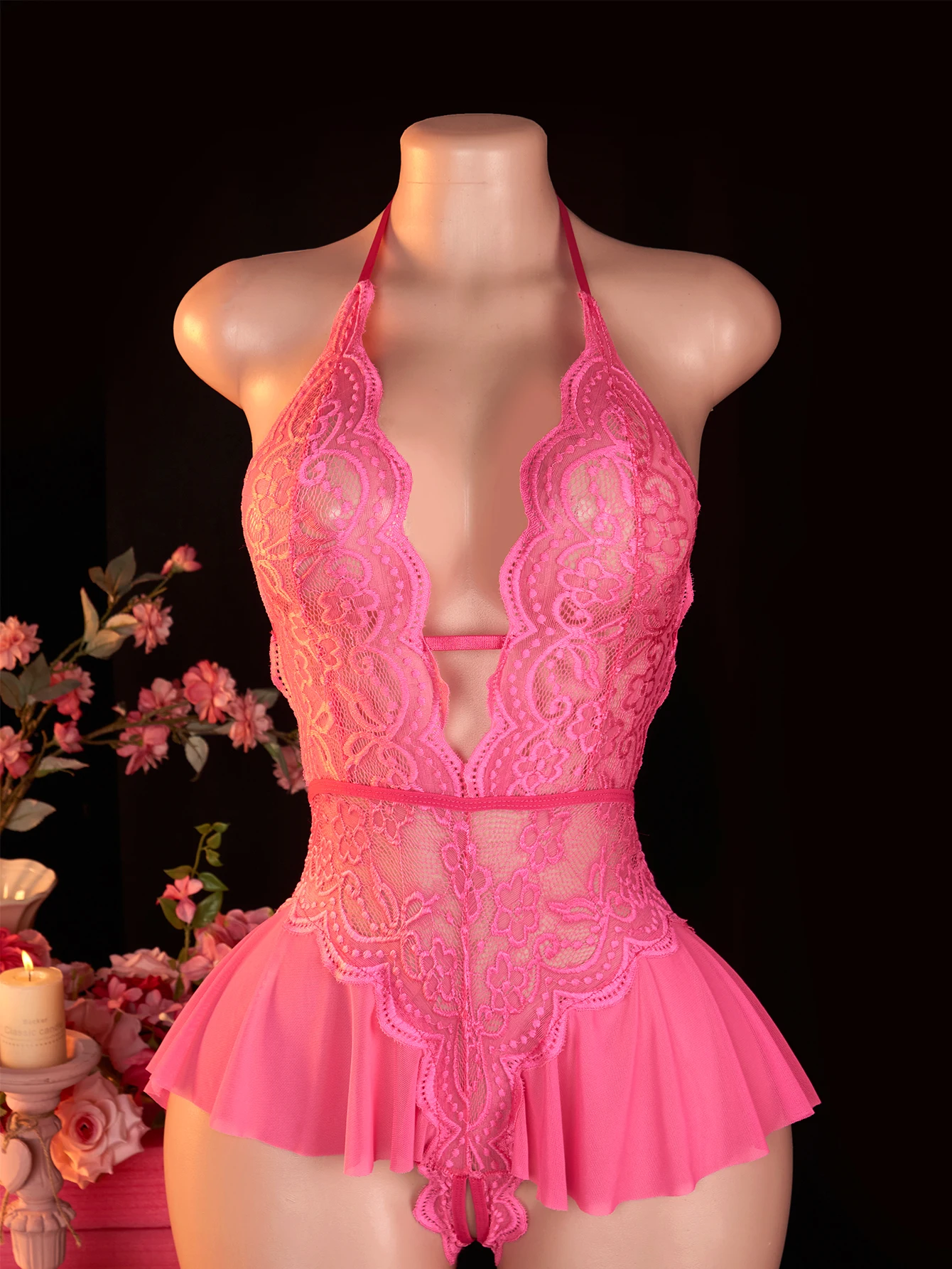 

Боди с глубоким V-образным вырезом и открытой спиной, пижамы, экзотическое нижнее белье, ночная рубашка, кружево с цветочным принтом, эротическое сексуальное нижнее белье, порно костюм Babydolls