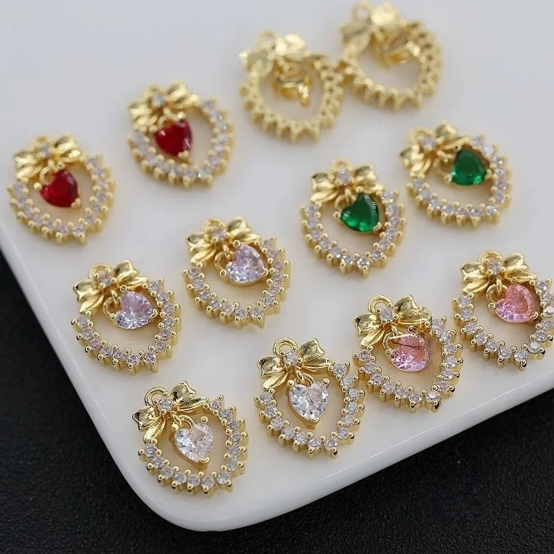 

2/6PCS New Zirconia Glass Love Heart Bowknot Charms Pendant for DIY Necklace Earrings Jewelry Making Supplies Wholesale