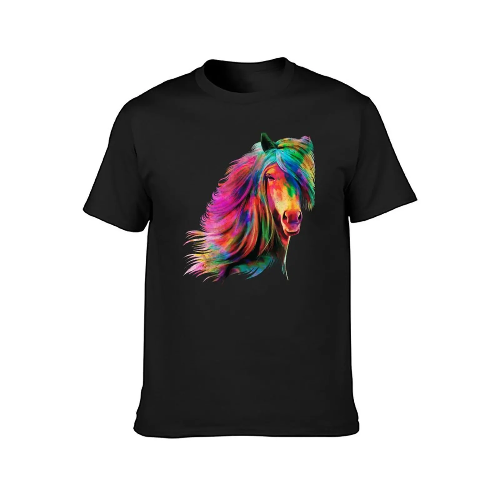 Horse Rainbow Watercolor Artistic Horse Design T-Shirt sublime plus size tops oversizeds customizeds mens graphic t-shirts