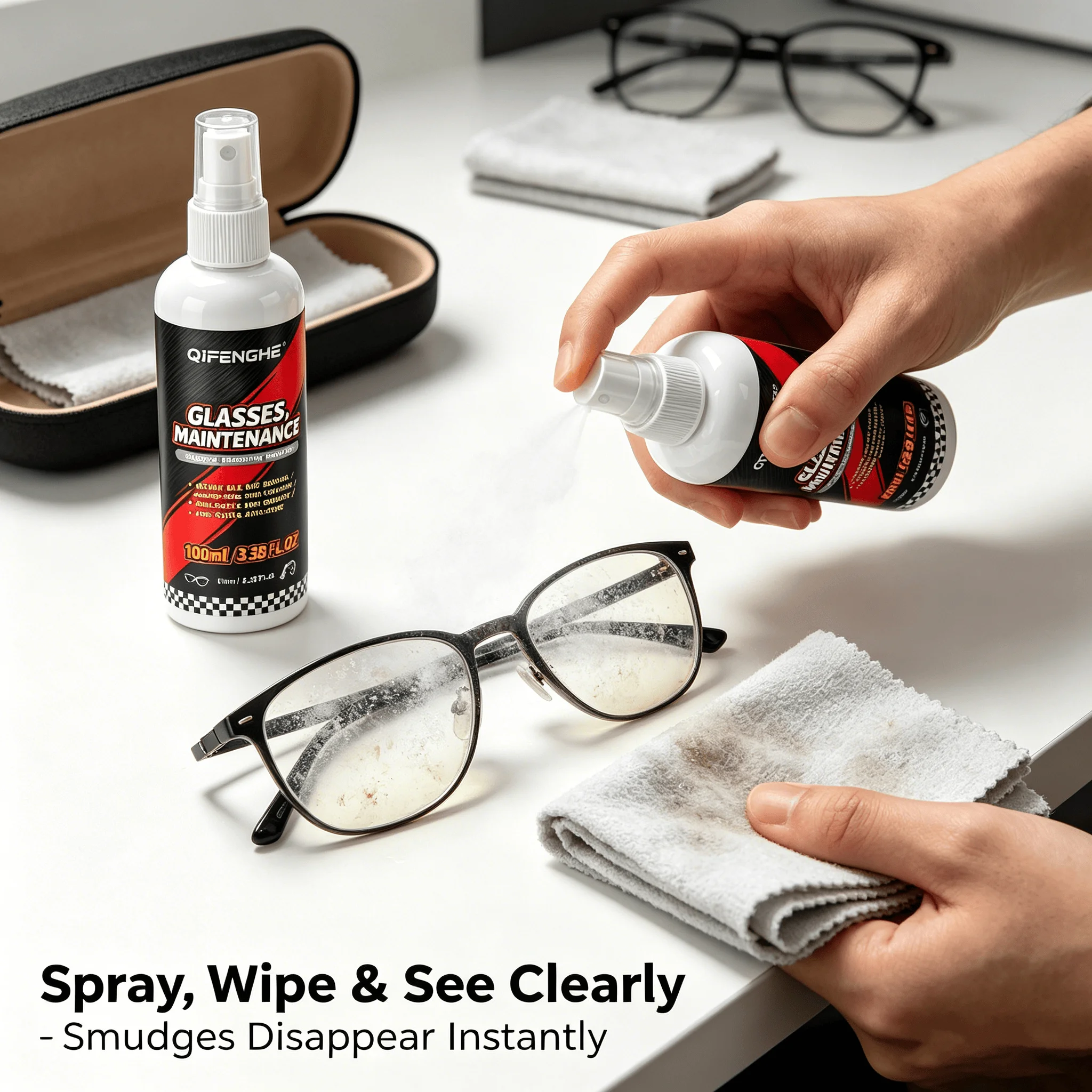 Anti-Fog Eyeglass Lens Cleaner Spray, Gentle Lens Care for Glasses & Screens, Smudge Remover, Anti-Scratch, 100ml+Cloth