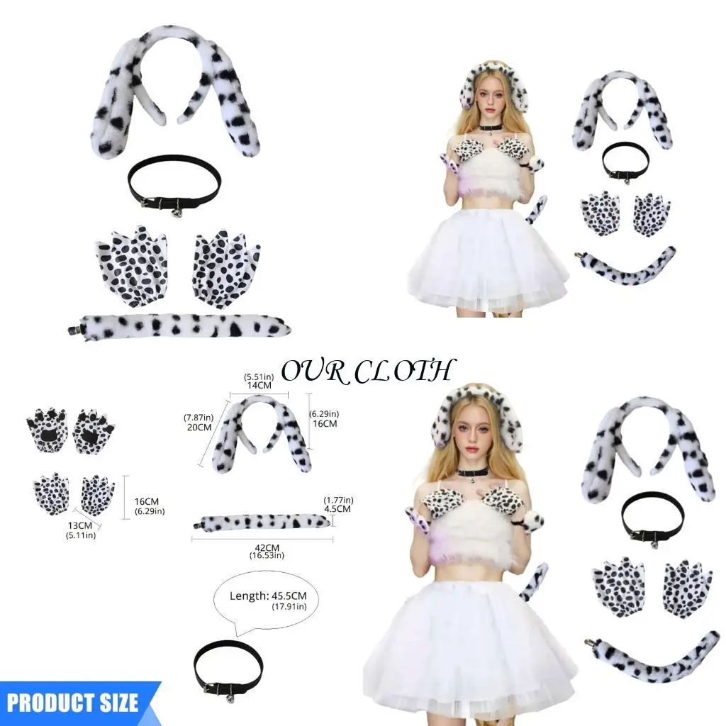 

Dalmatian Puppy Costume Dalmatian Puppy Ears Headband Dalmatian Tail Bells Choker Gloves Animal Cosplay Accessories Y1AC