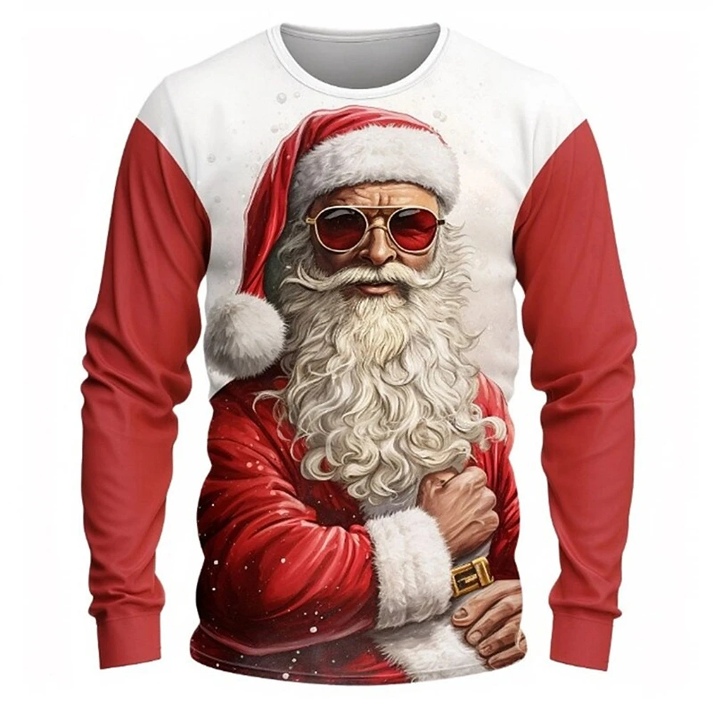 

Funny Christmas Men's T-Shirt Autumn Tops Long Sleeve Tees Santa Claus 3D Print Xmas T-Shirts Breathable Oversized Mens T Shirt