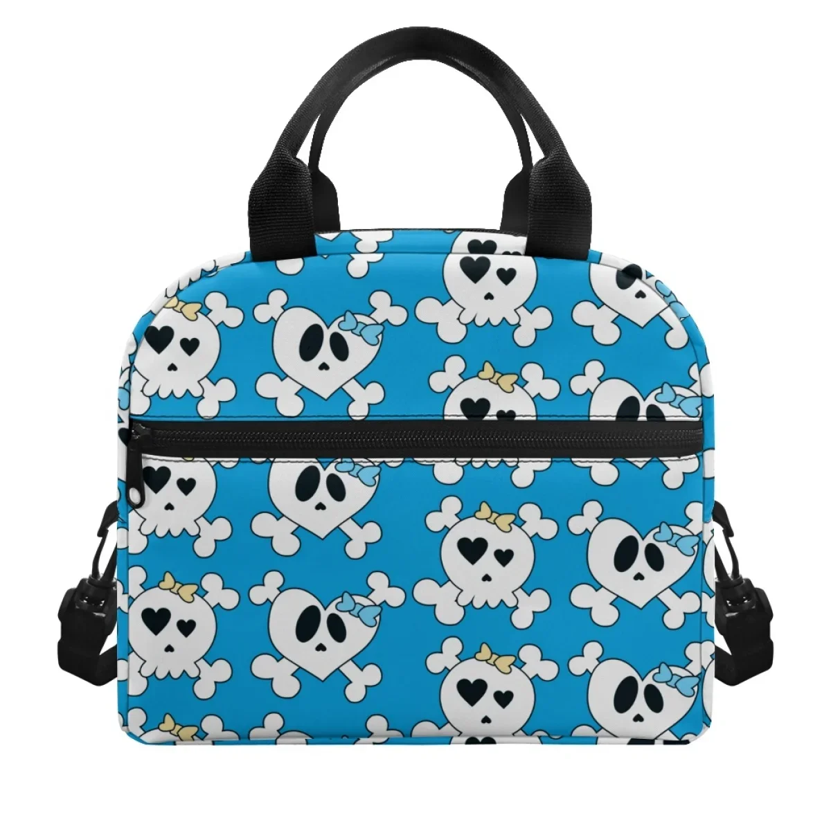 Halloween Decoration Blue Scary Skull Pattern Woman Insulated Lunch Bag The Material Soft Comfortable Not Easy To Fade Handbag