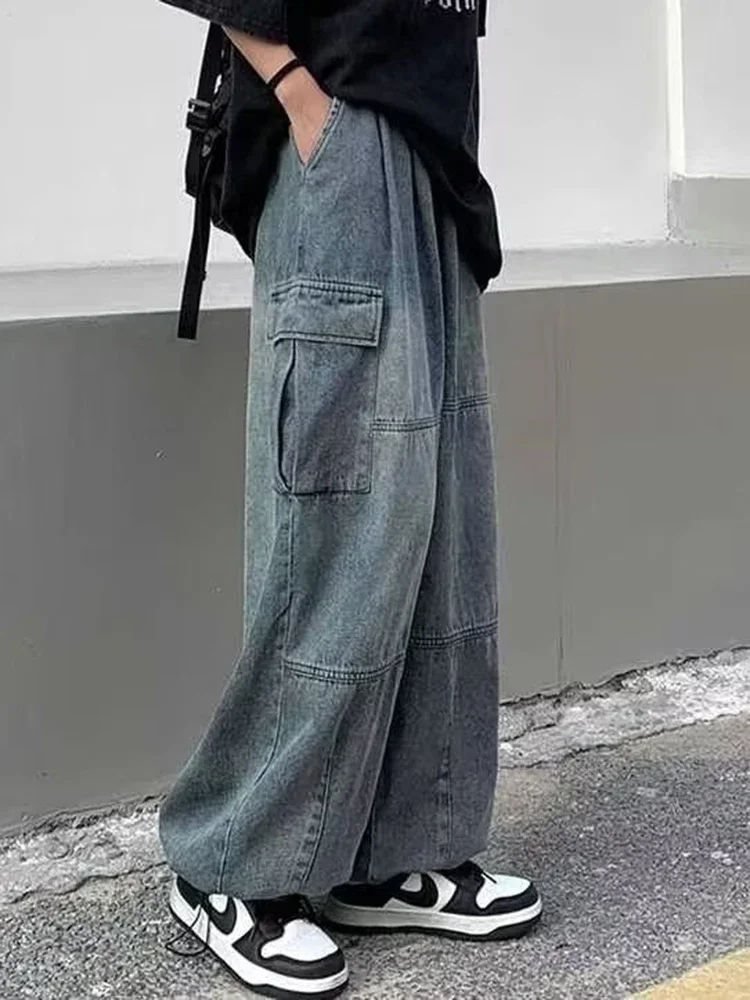 Baggy Jeans Women Oversized Vintage Denim Pants Men Retro Harajuku Wide Leg Jeans Casual Loose Elastic Waist Streetwear Trousers