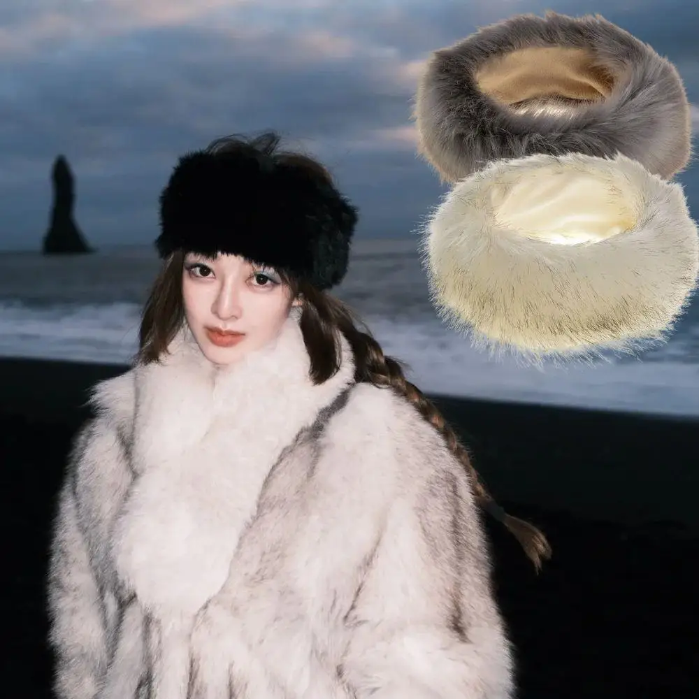 بلون أفخم عقال شتاء دافئ فو الفراء قبعة السفر في الهواء الطلق Brimless قبعة الشتاء رقيق فو قبعات التزلج في الهواء الطلق أغطية الرأس #2