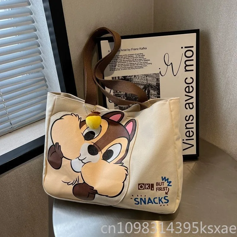 

Disney Canvas Tote Bag Large Capacity Shoulder Bag Cartoon Design for Women Moms Daily Use