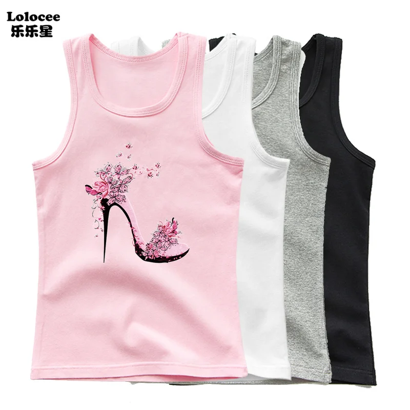 Girls Fashion Singlet Cotton Underwear Summer Children Pink Tanks Tops Beach Clothing Toddler Kids Eiffel Tower Vest