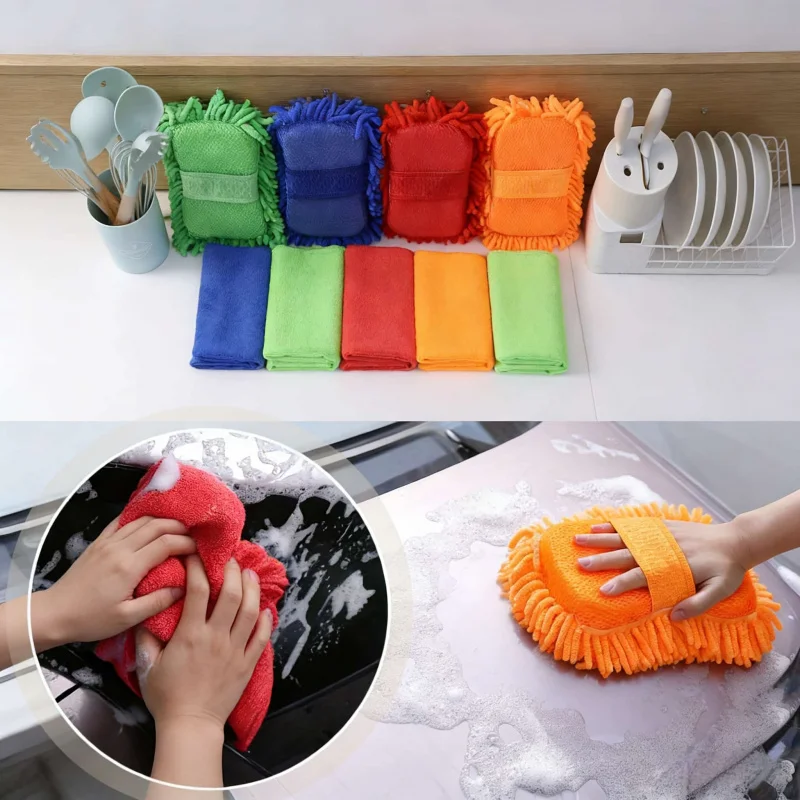 

Незаменимые для чистки автомобиля: 5-полосные супервпитывающие микрофибровые полотенца для протирки, не царапающие губки-перчатки для мойки авто, набор из 6 предметов