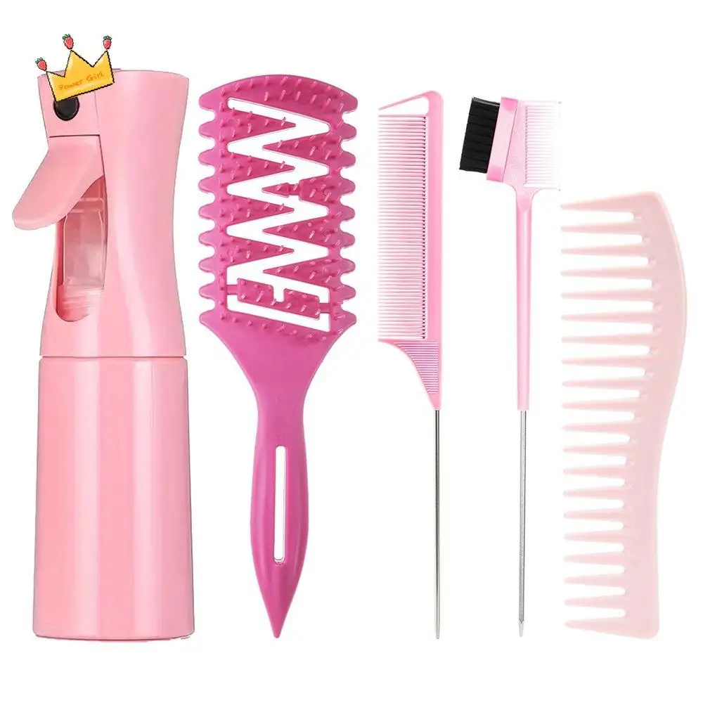 

5Pcs Candy Brush Hair Styling Set Pointed Tail Hairdressing Tool Mist Water Spray Bottle Wide-tooth Hairbrush Scalp Massager