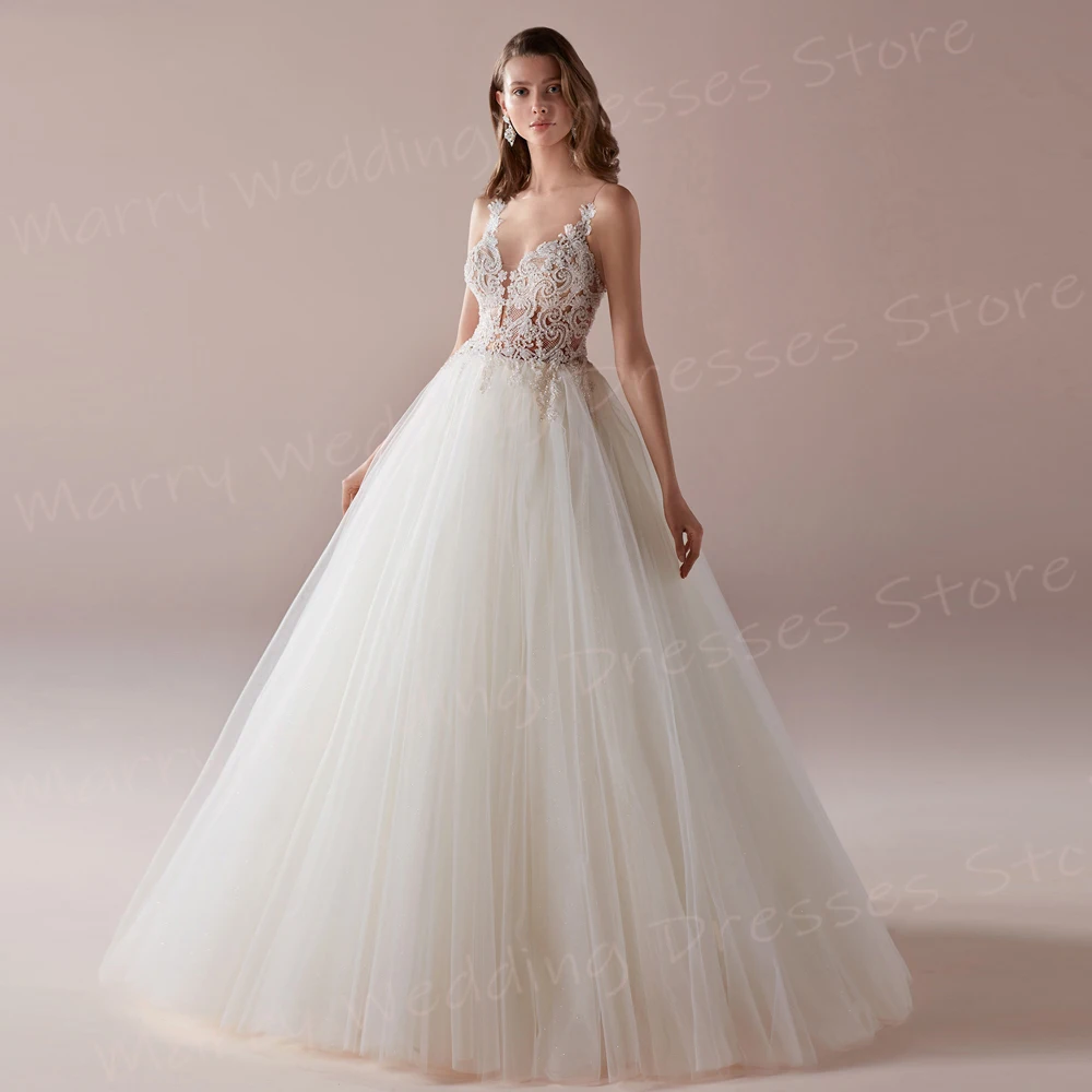 Graziosi abiti da sposa da donna moderni A Line bellissime Appliques di pizzo abiti da sposa Sexy senza spalline Vestidos Novias Boda