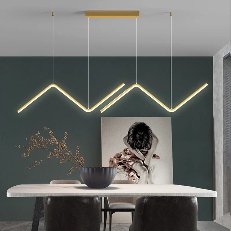 

Nordic Ins Style Irregular Strip Restaurant Lights Creative Personality New Dining Room Bar Modern Simple Chandelier