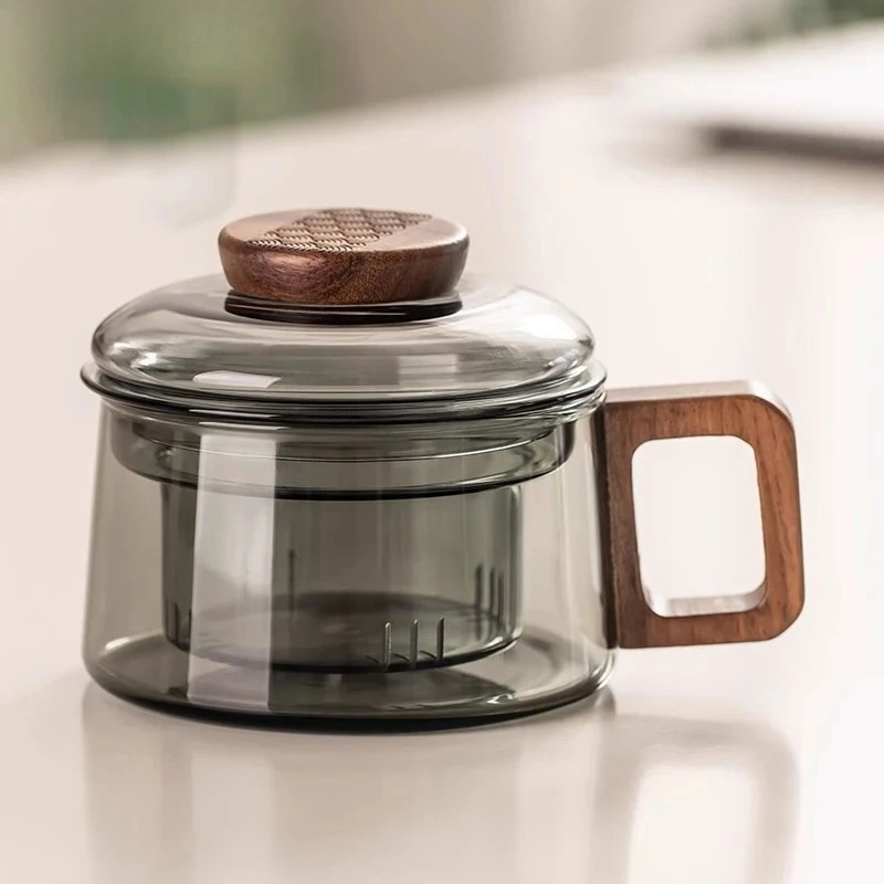 200/400ml Glass Tea Cup With Infuser Steeper And Lid For Loose Leaf Tea Wood Handle Blooming Tea Diffusers Filter Mug Teaware