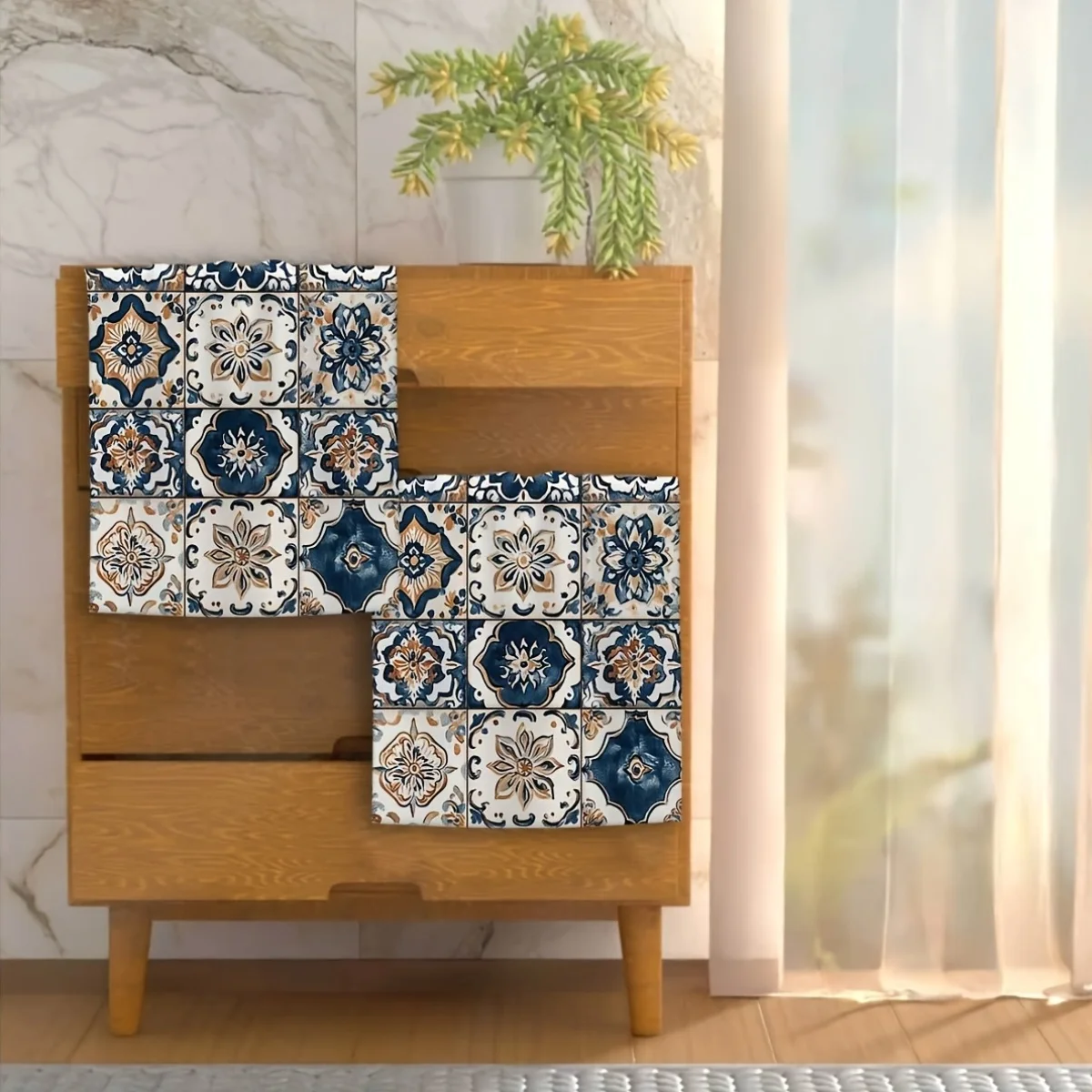 Cleaning Cloth 2PCS kitchen towel, 2 piece navy blue floral patchwork pattern kitchen towel set, perfect for cooking