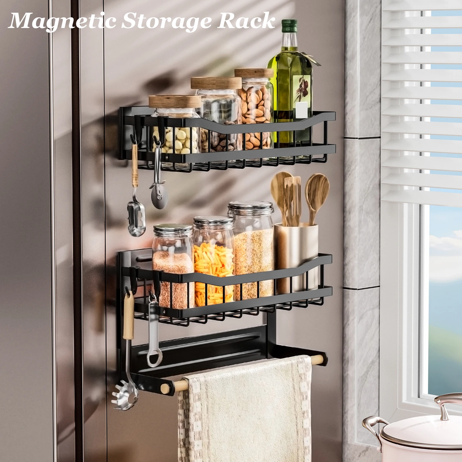 

Kitchen Organizer Refrigerator Magnetic Storage Rack Cabinet on The Side of Washing Machine Microwave Oven with Towel Holder