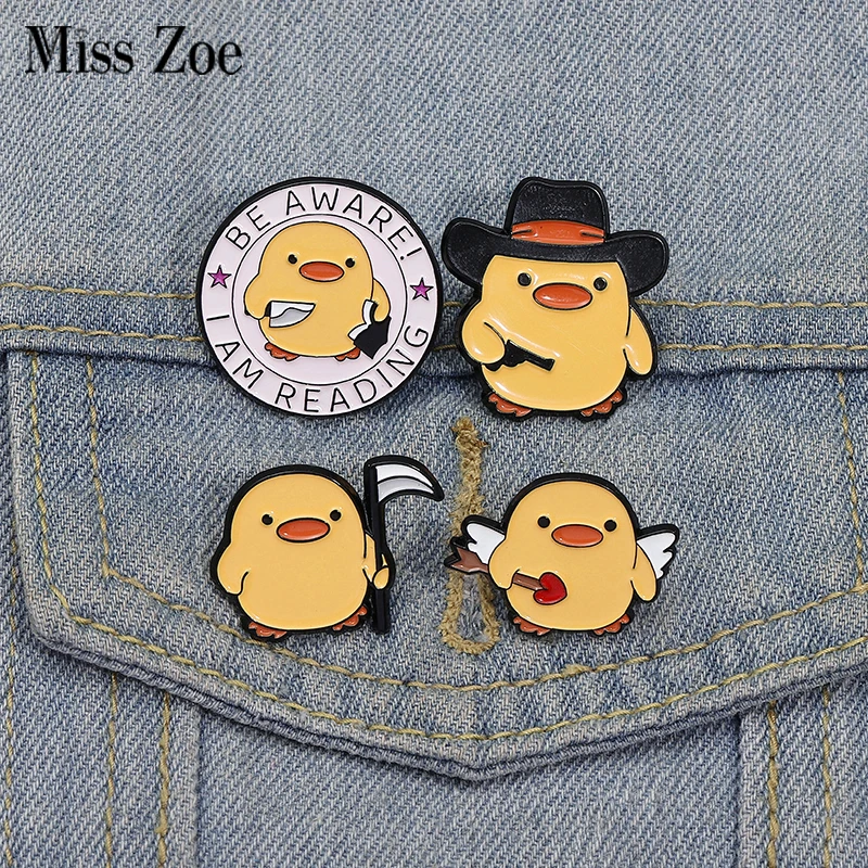 

Cute Little Yellow Duck Enamel Pins Custom Death Scythe Brooches Lapel Badges Clothes Animal Jewelry Gift for Kids Friends