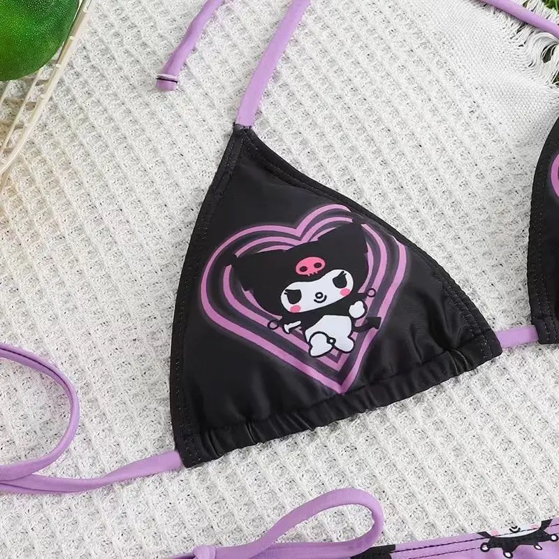 2 pçs olá kitty conjunto biquinis kawaii sanrio kuromi maiô sexy biquíni 2024 feminino verão y2k com tiras pantie banho beachwear