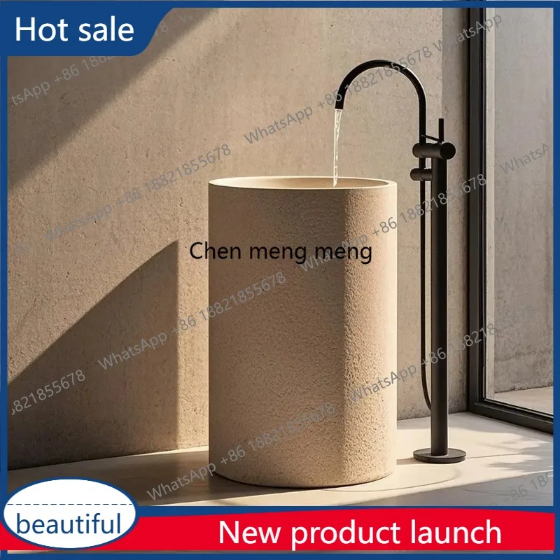 

M46 Бежевая мраморная раковина на пьедестале Breccia Oniciata | Художественная отдельно стоящая раковина ручной работы для улицы, балкона, виллы, ванной комнаты