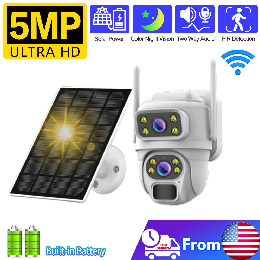 8MP 4K Solar Dual Screen Camera Wireless IP Outdoor HD Surveillance with Battery WiFi & Waterproof Features for Home Security