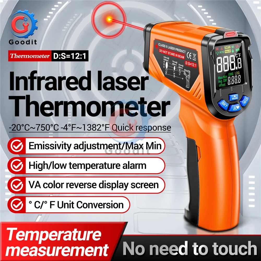 -20~750℃ NCN Infrared Temperature Gun VA Reverse Screen Thermometer 0.5s Fast Response 0.1~1.00 Adjustable Industrial Detector